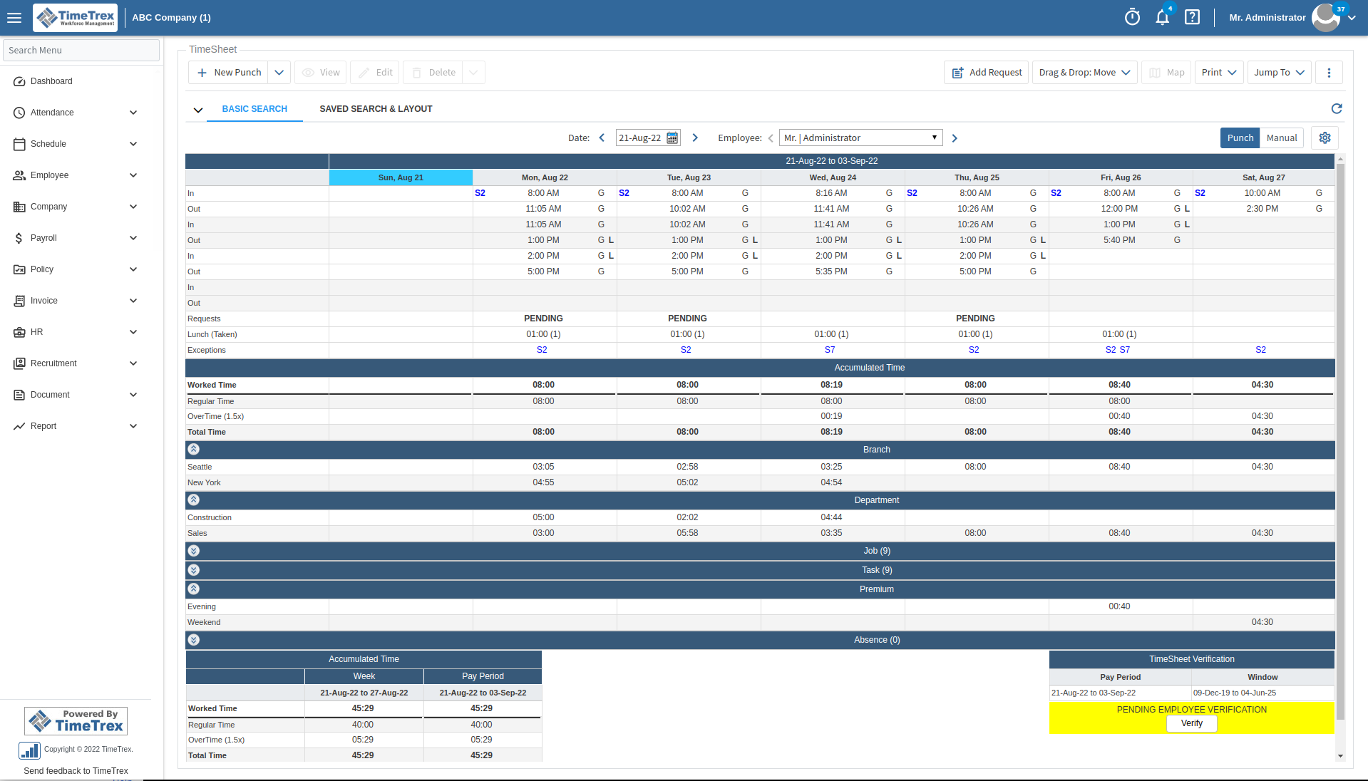 TimeTrex Time & Attendance Screenshot