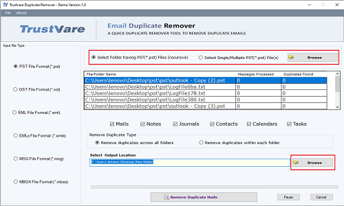 TrustVare EML Duplicate Remover Software Screenshot