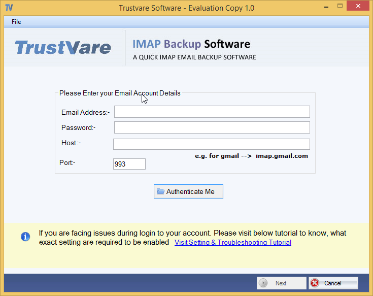 TrustVare IMAP Backup Software Screenshot
