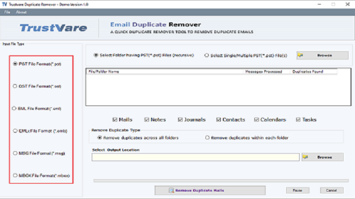 TrustVare PST Duplicate Remover Tool Screenshot