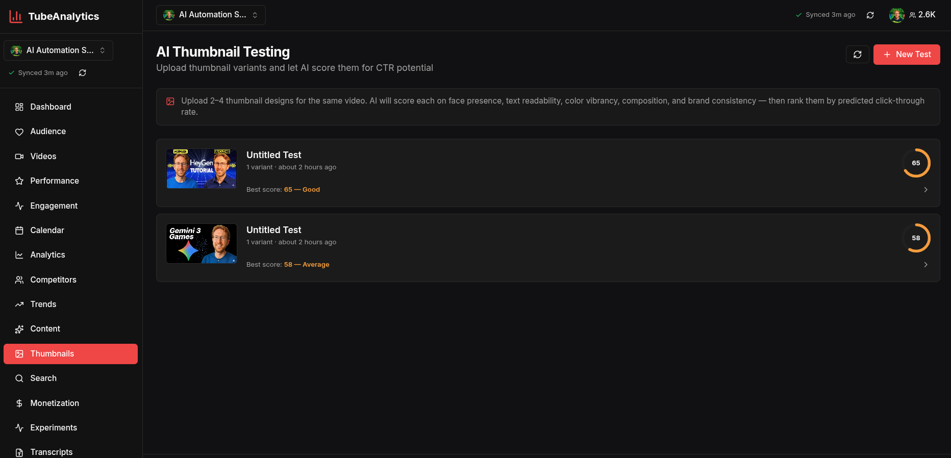 TubeAnalytics Screenshot