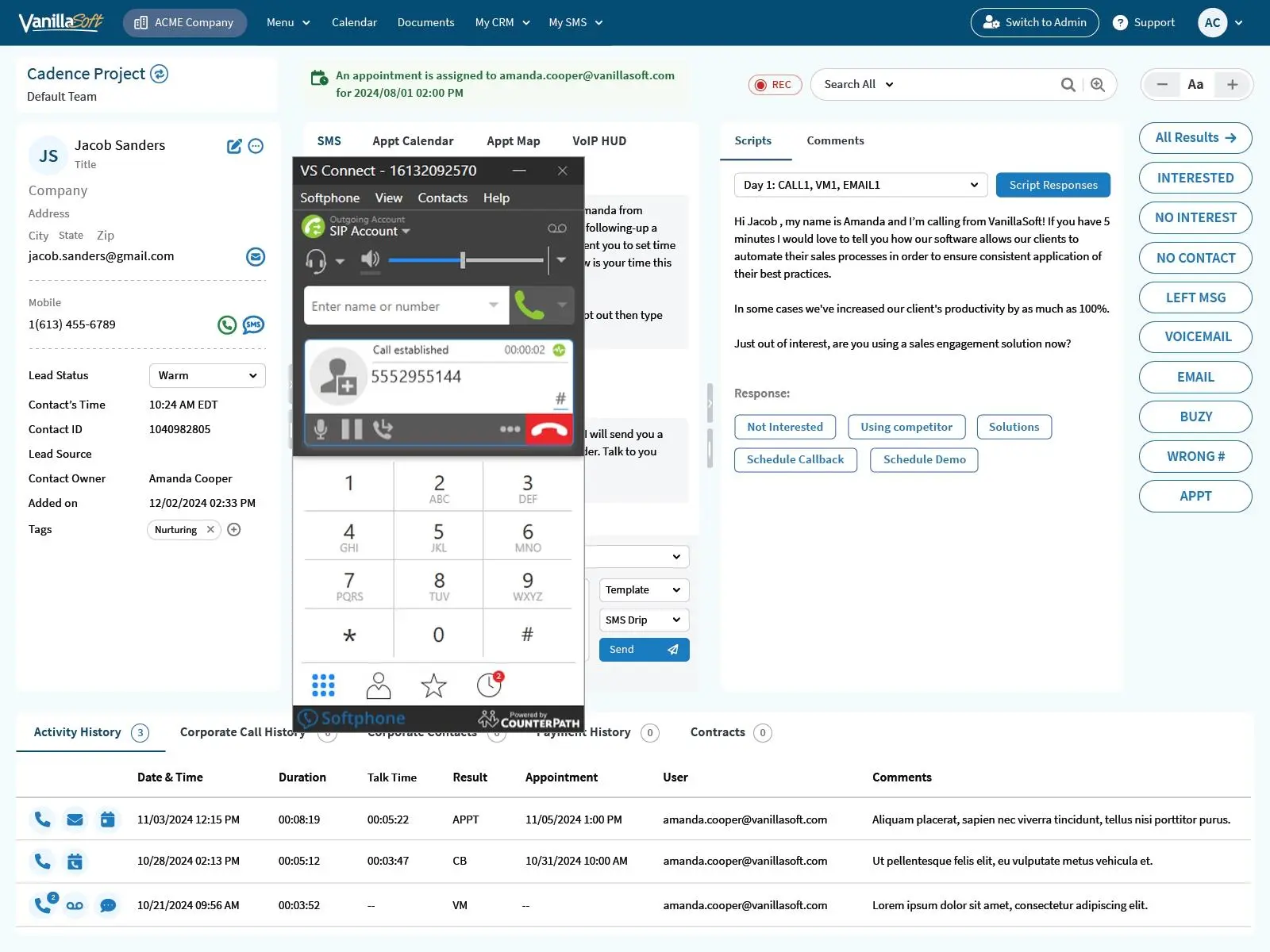VanillaSoft Screenshot