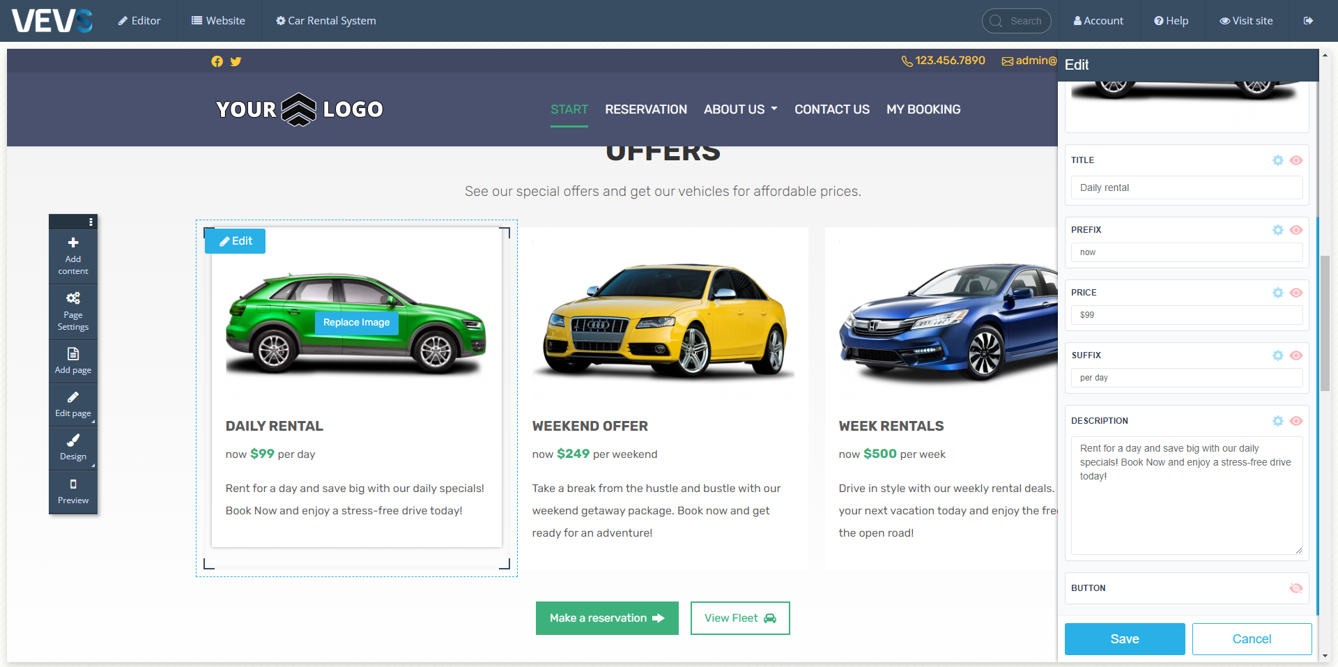 VEVS Car Rental Software Screenshot