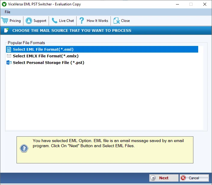 ViceVersa EML to PST & PST to EML Switcher Screenshot