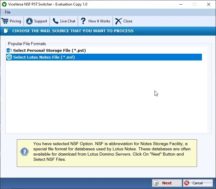 ViceVersa NSF to PST & PST to NSF Converter Screenshot