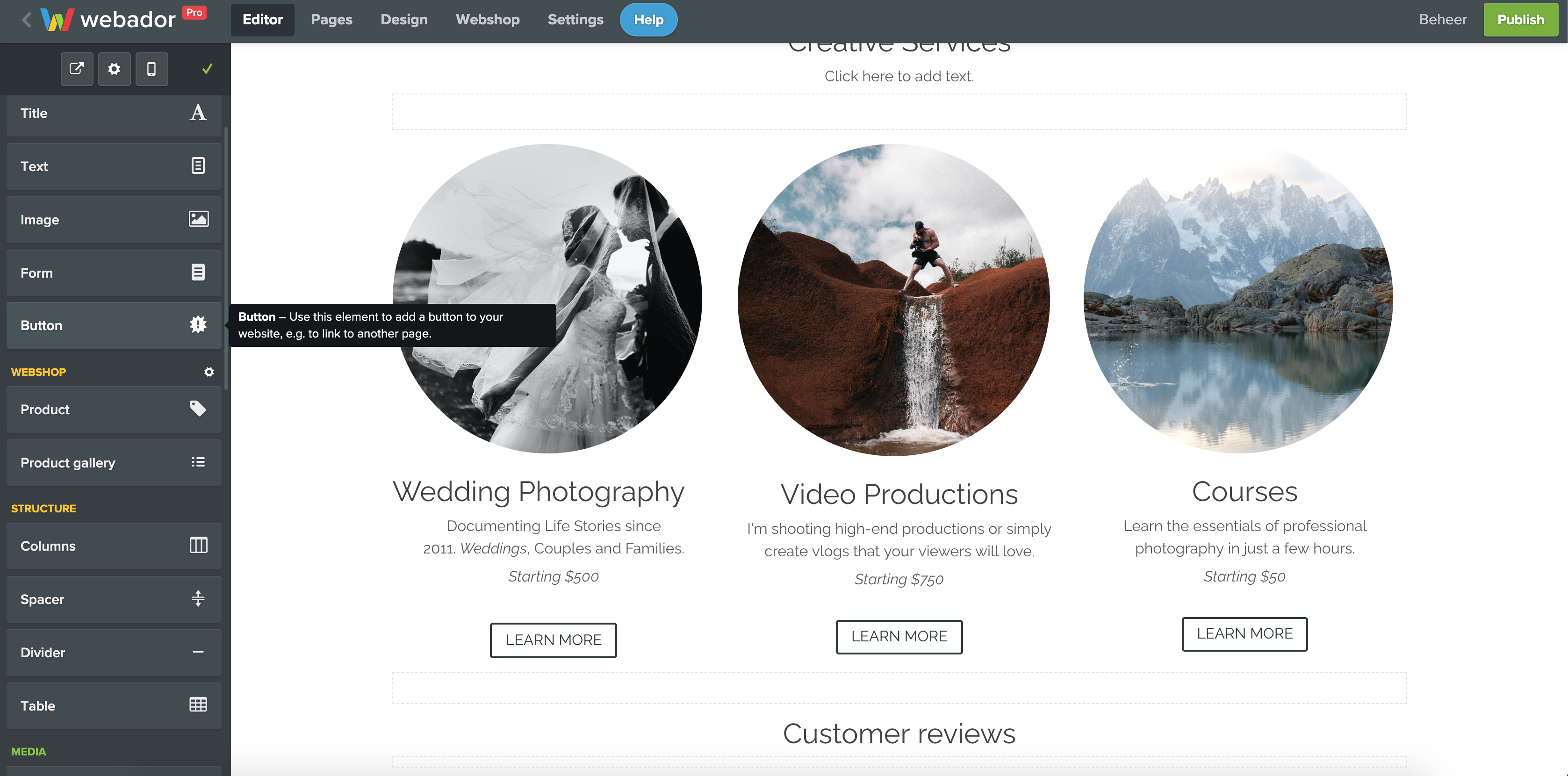 Webador screenshot & Video