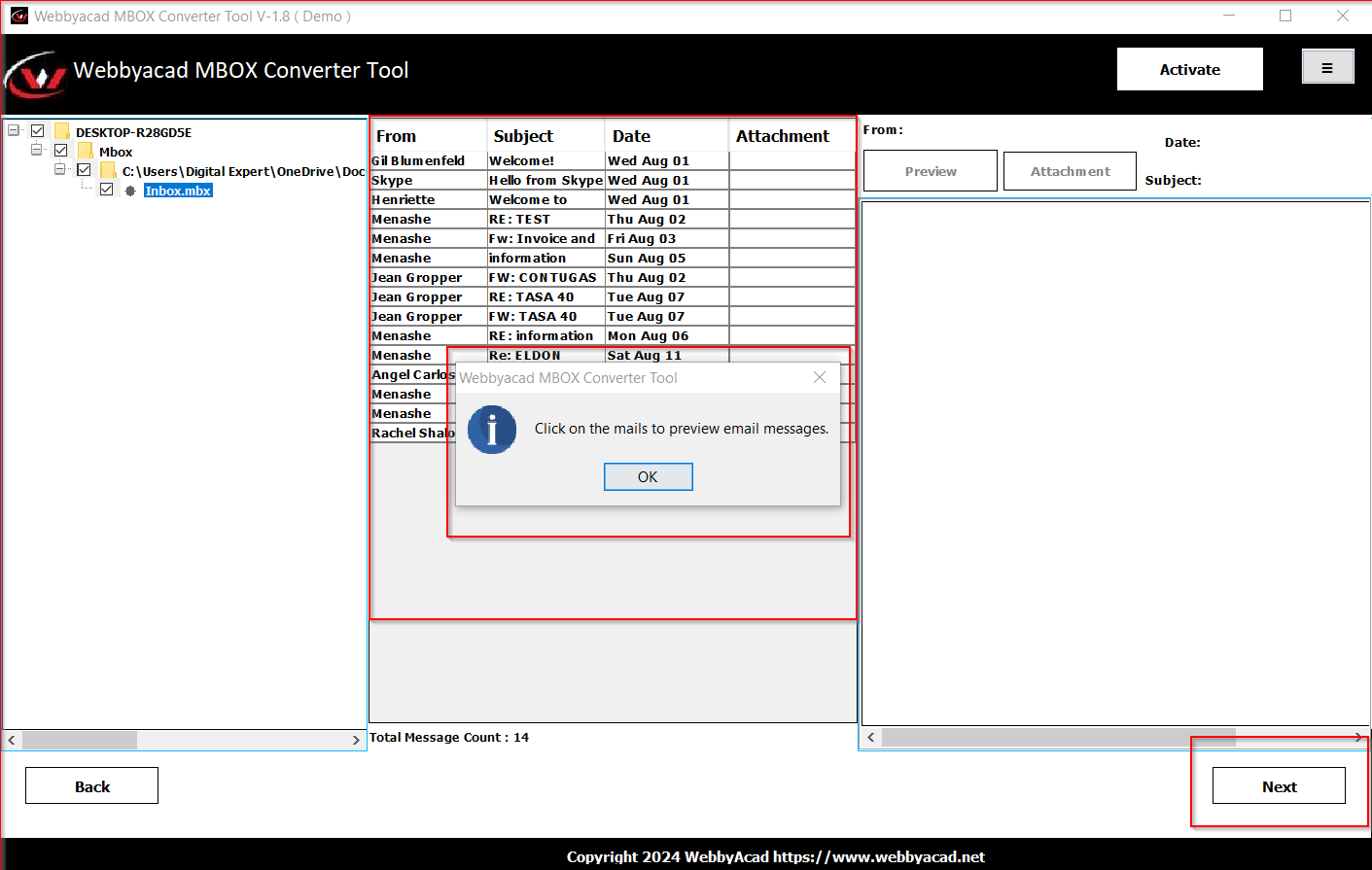 WebbyAcad MBox Converter Tool Screenshot