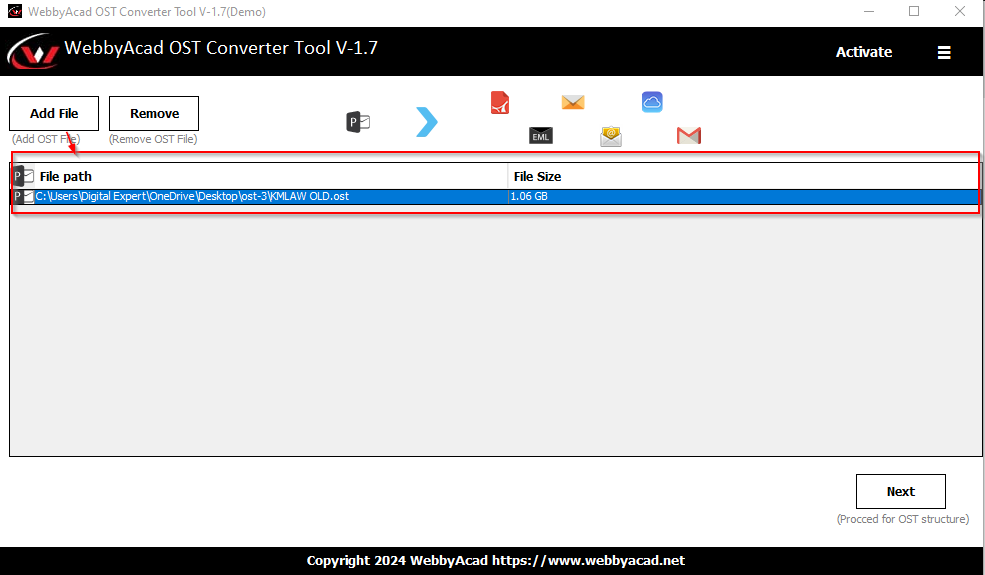 WebbyAcad OST Converter Tool Screenshot