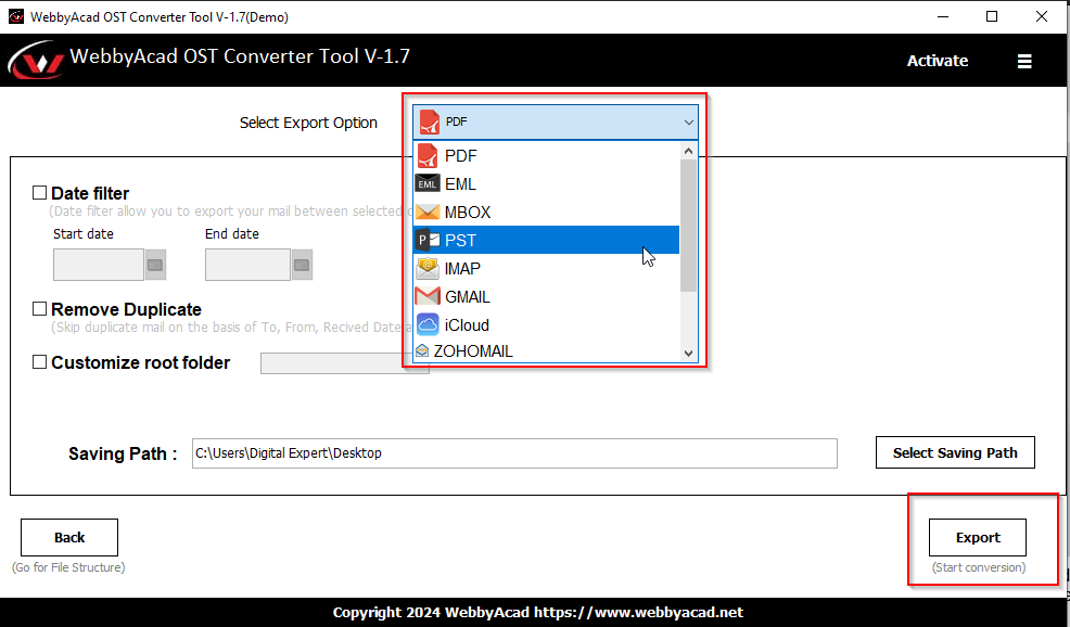 WebbyAcad OST Converter Tool Screenshot