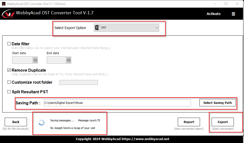 WebbyAcad OST Converter Tool Screenshot