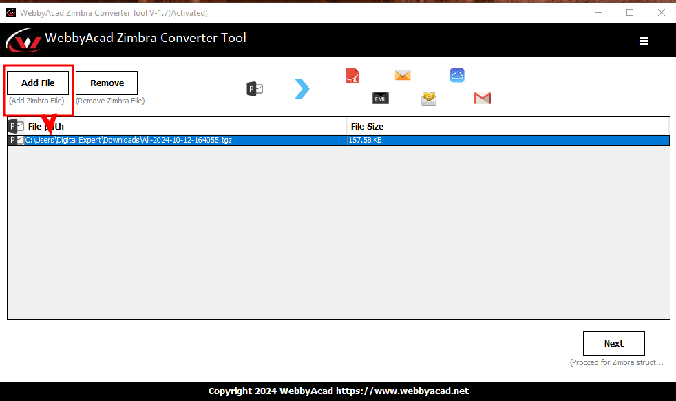 WebbyAcad Zimbra Converter Screenshot