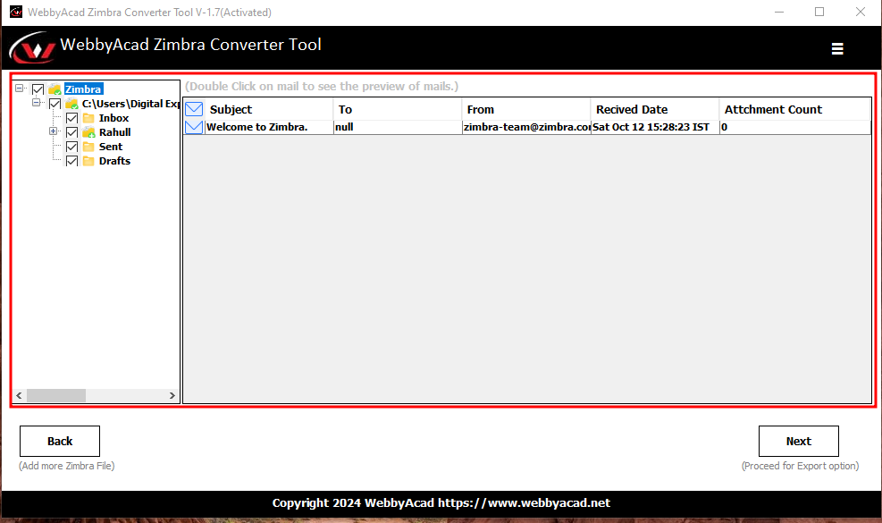 WebbyAcad Zimbra Converter Screenshot