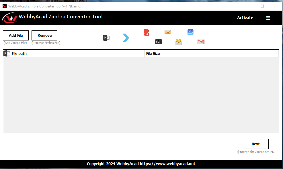 WebbyAcad Zimbra Converter Screenshot