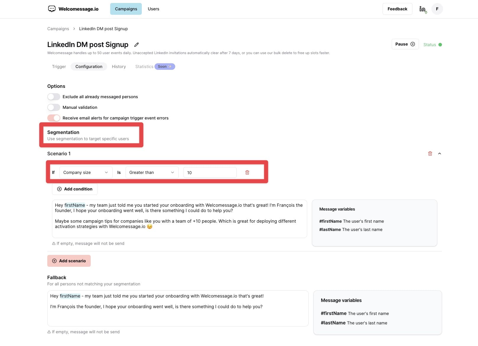 Welcomessage Screenshot