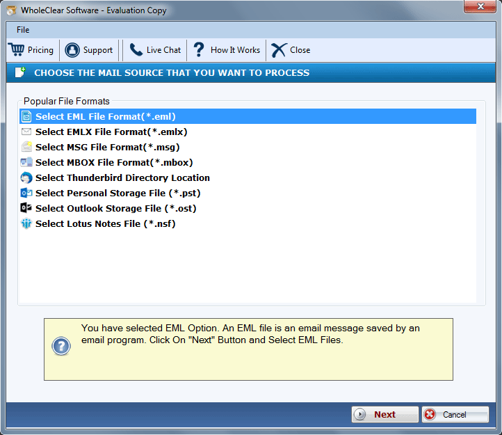 WholeClear EML Converter Screenshot