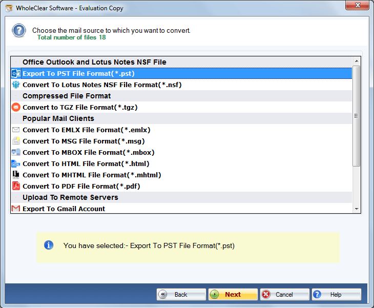 WholeClear EML to PST Converter Screenshot