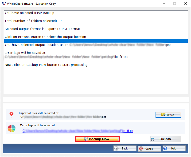 WholeClear Gmail Backup Software Screenshot