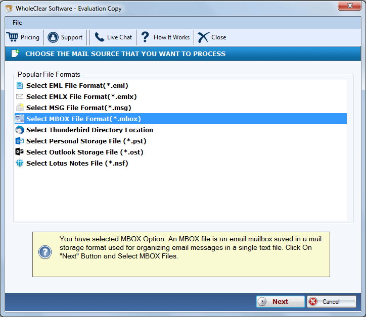 WholeClear MBOX to PST Converter Screenshot