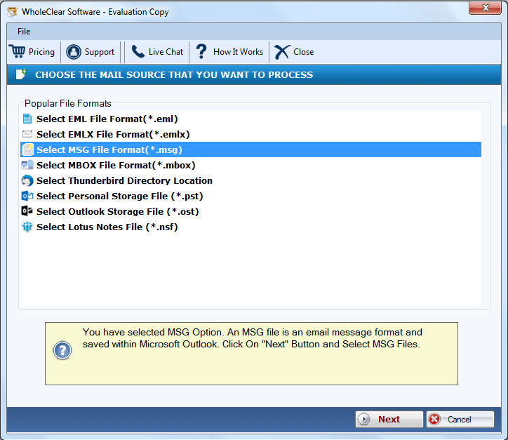 WholeClear MSG to PST Converter Screenshot