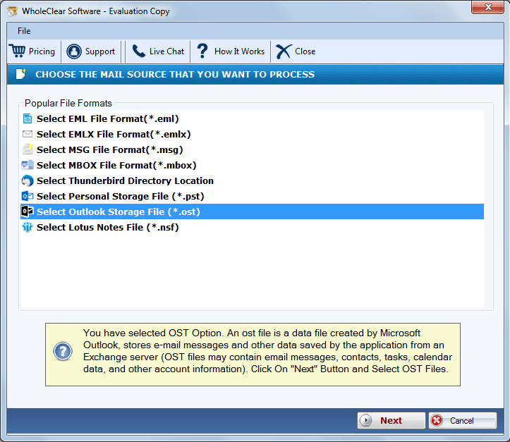 WholeClear OST to NSF Converter Screenshot