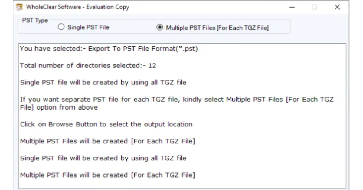 WholeClear TGZ to PST Converter Tool Screenshot