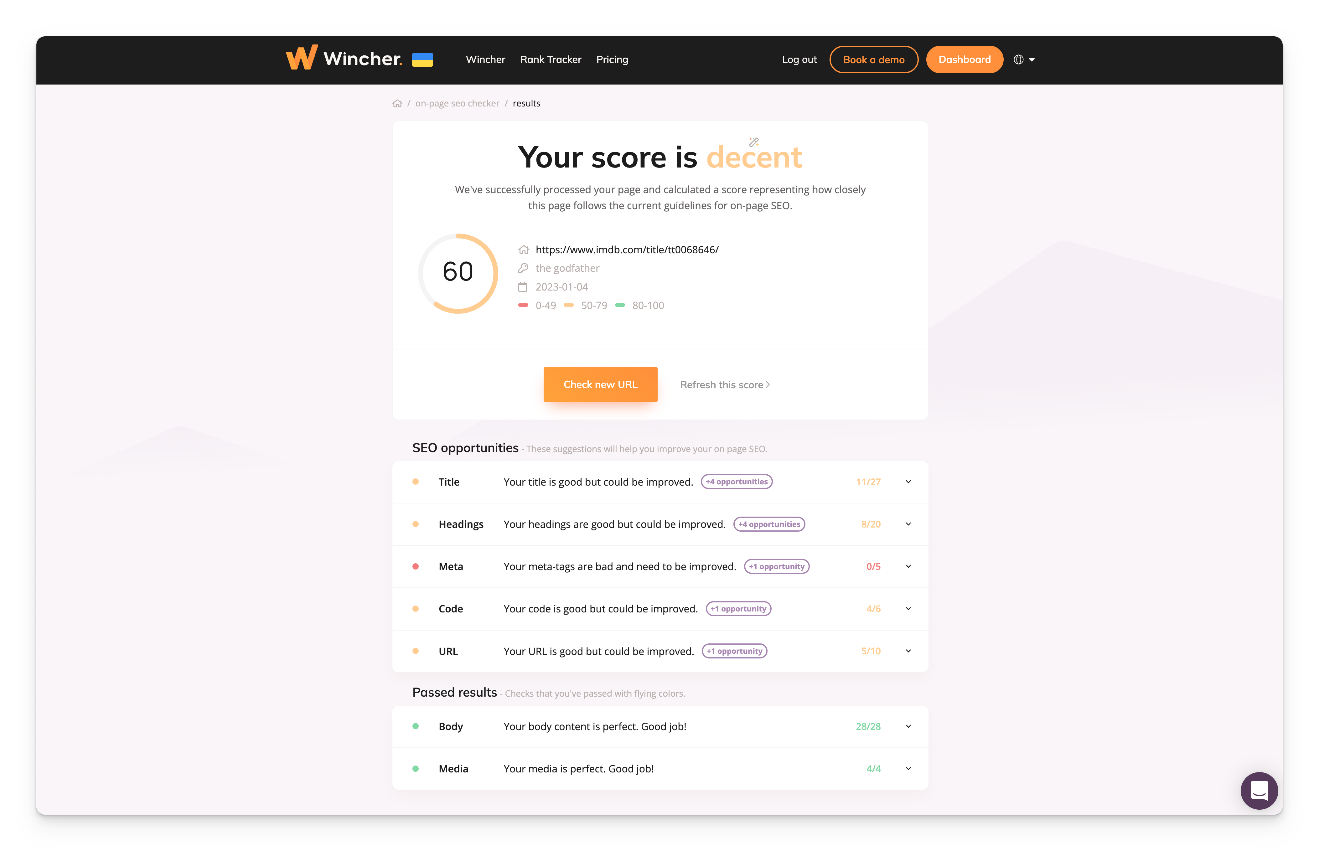 Wincher screenshot & Video