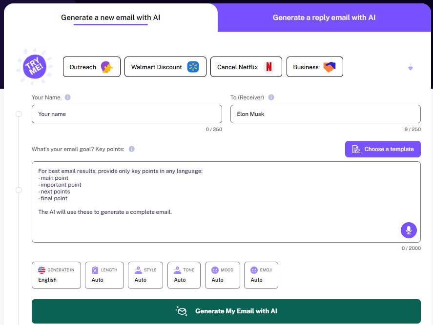 Writemail.ai Screenshot