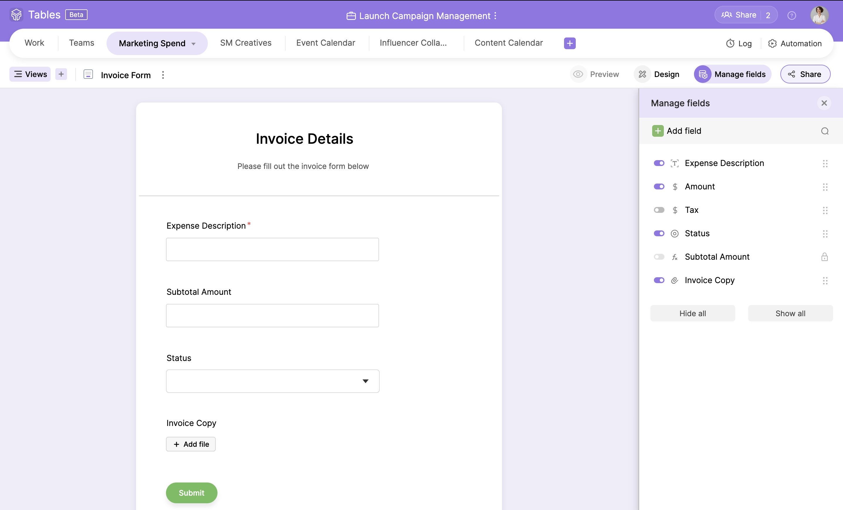 Zoho Tables screenshot & Video