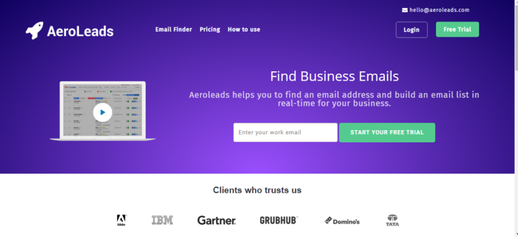 Aeroleads Email Finders Tool