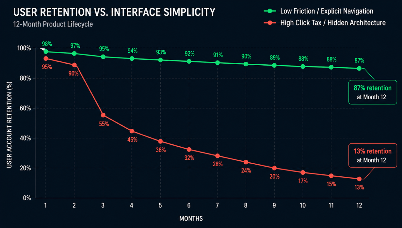 User Retention vs. Interface Simplicity over a 12-Month Product Lifecycle softwareworld.