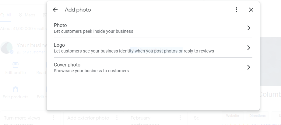 Upload photos to the profile